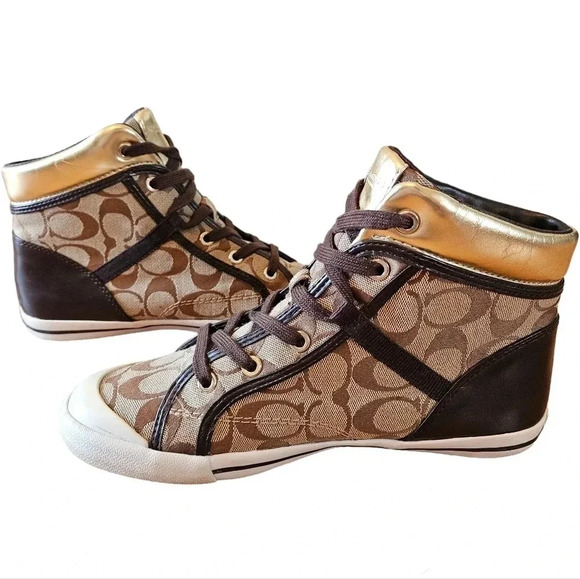 Coach New York Women's Brown Freesia Lace Up High Top Sneaker Shoes Size 8. - Picture 6 of 16